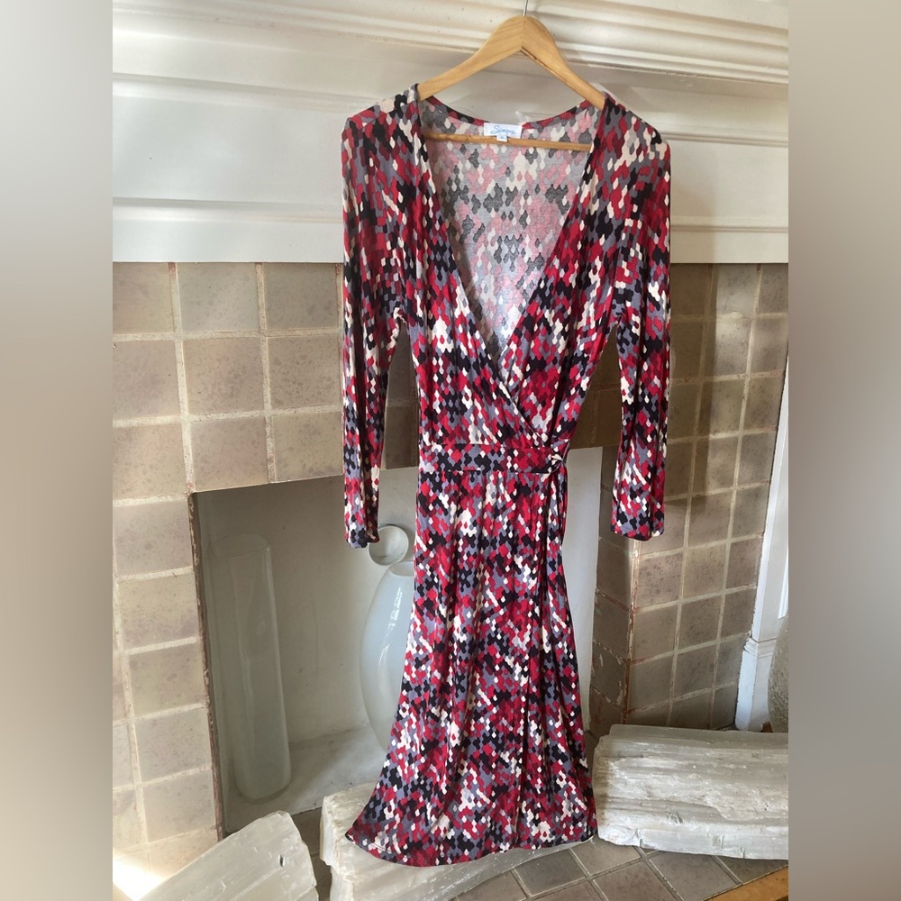 Chic Multicolor Patterned Long Sleeve Wrap Dress by Simone